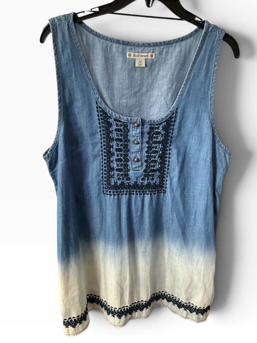 Ruff Hewn Blue to Cream Embroidered Ombre Tank Size Medium EUC